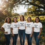 "Break The Silence" domestic violence awareness t-shirt, featuring a purple ribbon for support. From Wear What You Stand For Products.