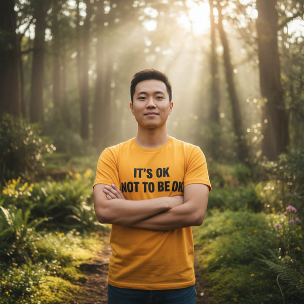 "It's Okay Not to Be Okay" mental health awareness t-shirt, offering a supportive message. Part of the Mental Health Collection from Wear What You Stand For Products.